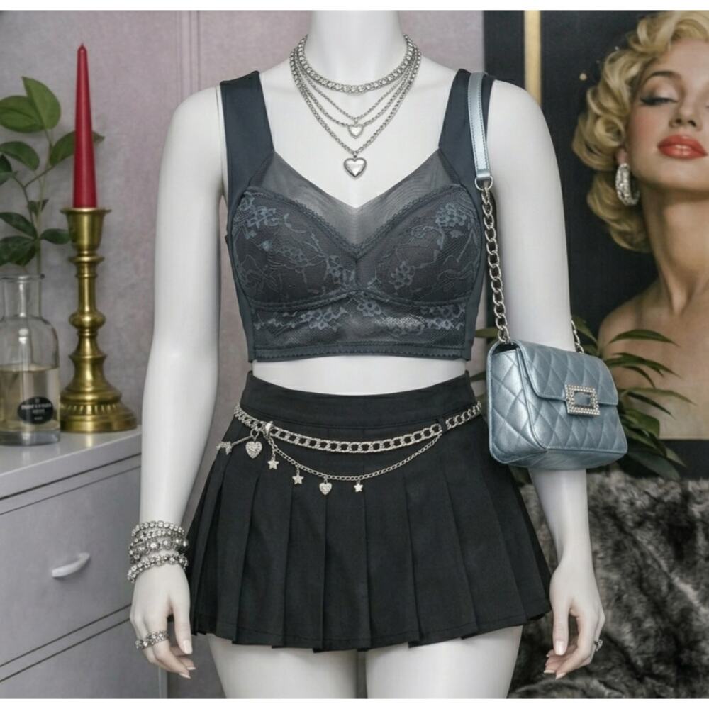 Unbranded Dark Gray-Blue Lace Bralette - Small